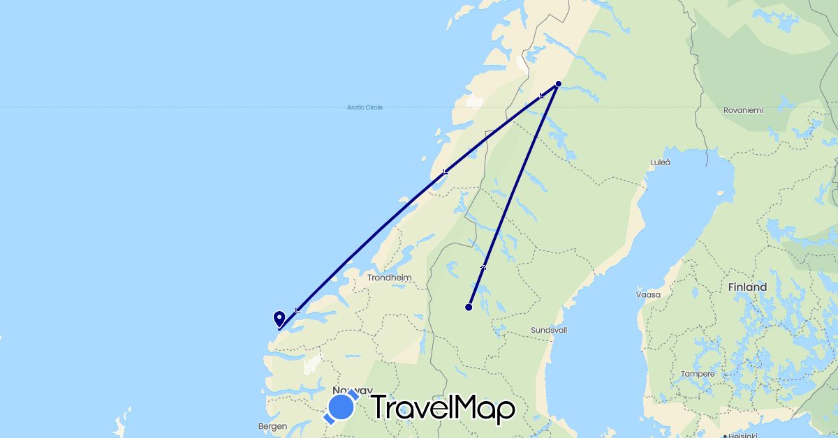 TravelMap itinerary: driving in Norway, Sweden (Europe)